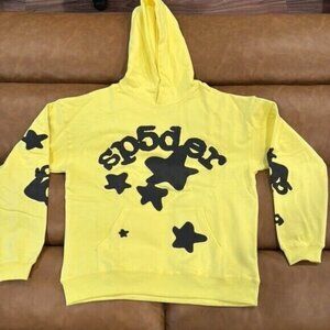 Spider Yellow Stars Sp5er Pullover Hoodie for Men Size Large